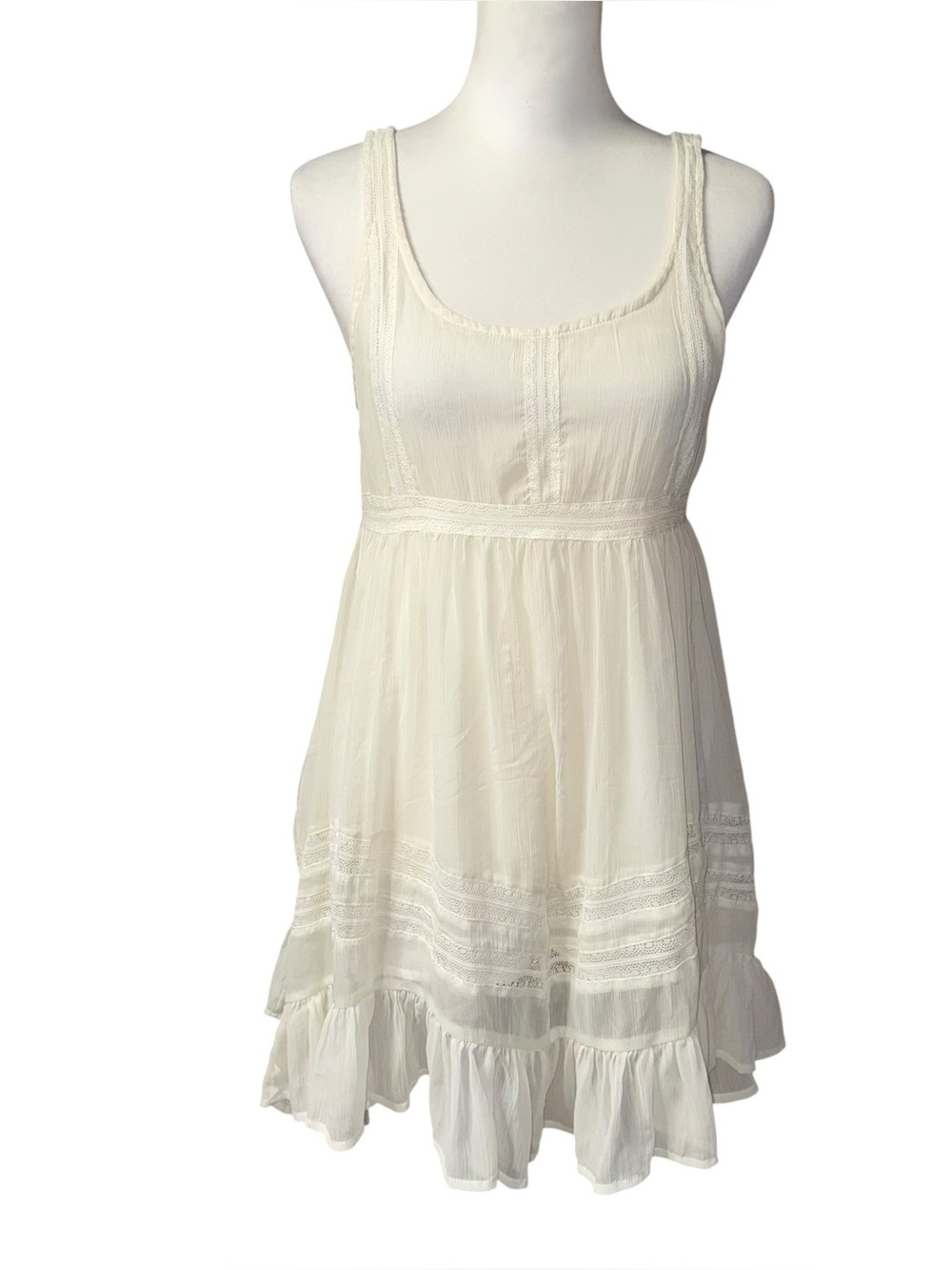 Billabong Ever So Sweet Cream Babydoll Dress sleeveless sheer women’s Medium